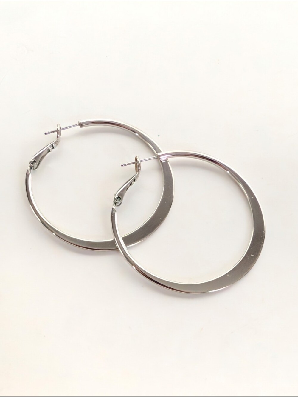 Trendy Silver Tone Medium Flat Boho Hippie Layering Stackable Hoop Earrings